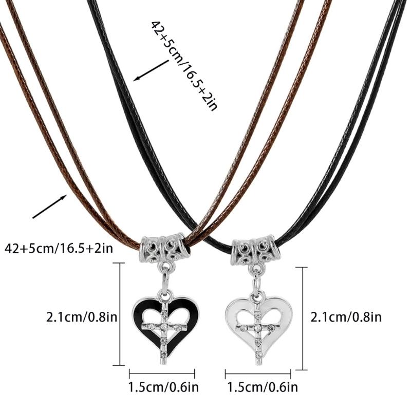 2pcs Heart Cross Cat Pendant Necklace Couple Black Rope Choker Necklace Jewelry