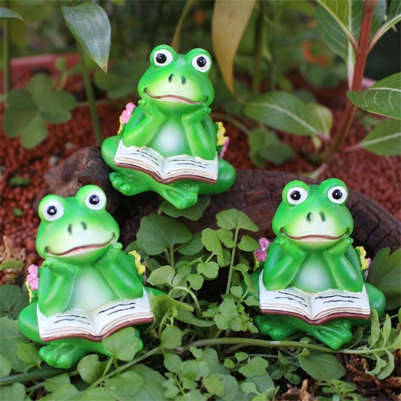 Pack of 3 Small Frogs Statues Ornaments for Indoor and Outdoor Use as Pot Lifters and Decorative Planter Risers Feet