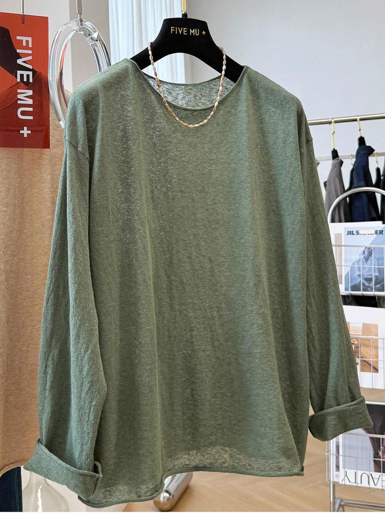Clearance Bargains: Women's Plus Size Casual Round Neck Long Sleeve Solid Color Top