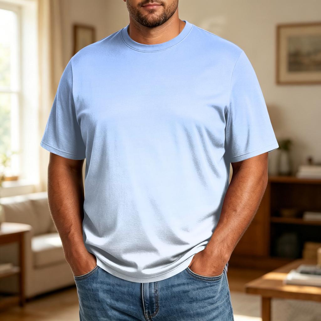 Men's Big Size Comfortable Breathable Casual Loose Fit T Shirt Top Soft Fabric Short Sleeve Crew Neck Tee for Everyday Wear