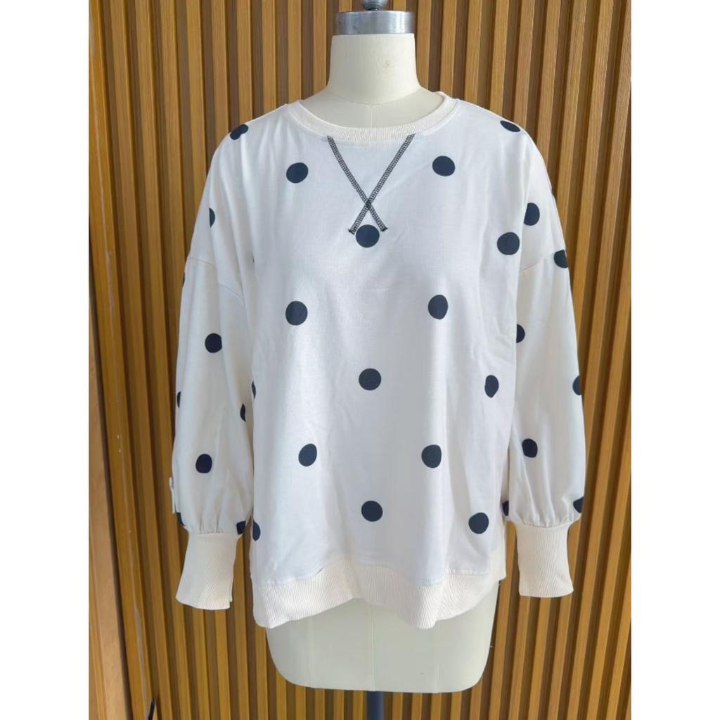 Felpa oversize da donna Autunno Inverno, Stampa Pois Blocco Colore, Top Casual Moda Transfrontaliera