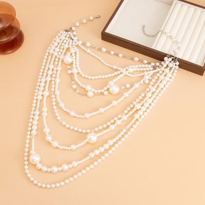 Exaggerated Multilayer Pearl Necklace Baroque Bridal Jewelry Pearl Sweater Chain  Wedding