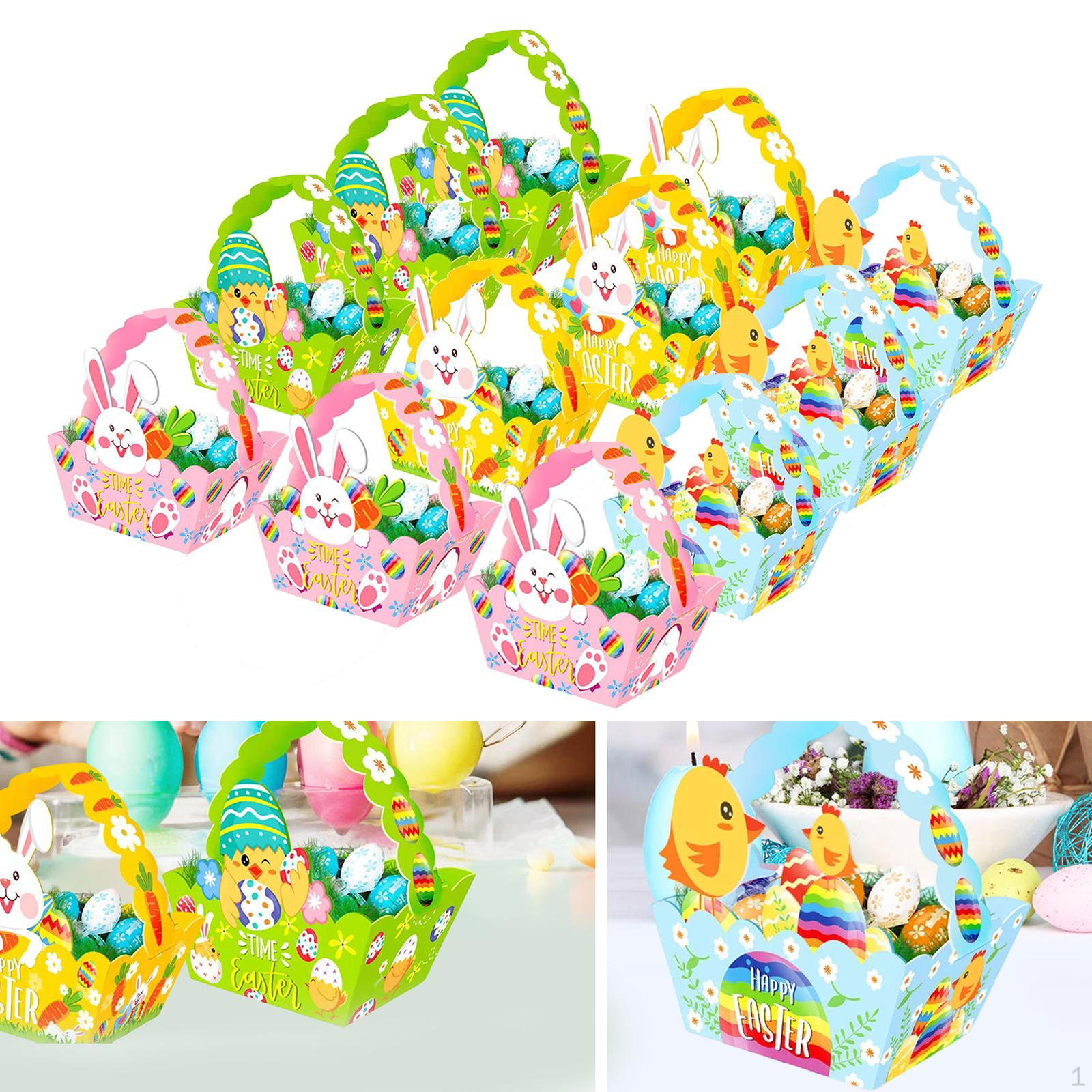 

12Pcs Easter Paper Baskets Party Favors 4 Designs Small for Birthday Holiday Colorful Cute Kids