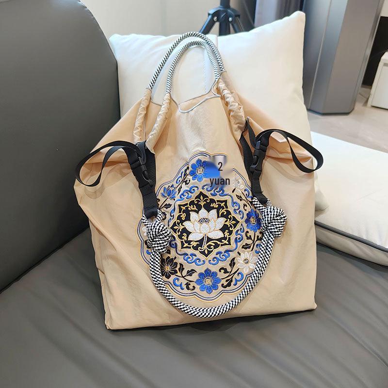 Individuelle große Canvas-Tragetasche mit exquisiter Stickerei - Vielseitige Damen-Nylon-Einkaufstasche