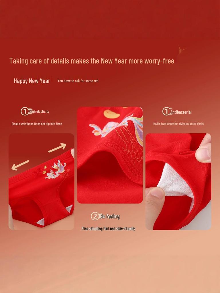 Girls' Year of the Horse Red Cotton Underwear – Comfortable, No-Pinch Fit