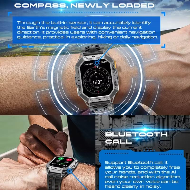 2025 New 1000mAh Battery Outdoor Smart Watch 2.13-Inch HD Screen Heart Rate Blood Pressure Waterproof Compass Sport Mode Smartwatch