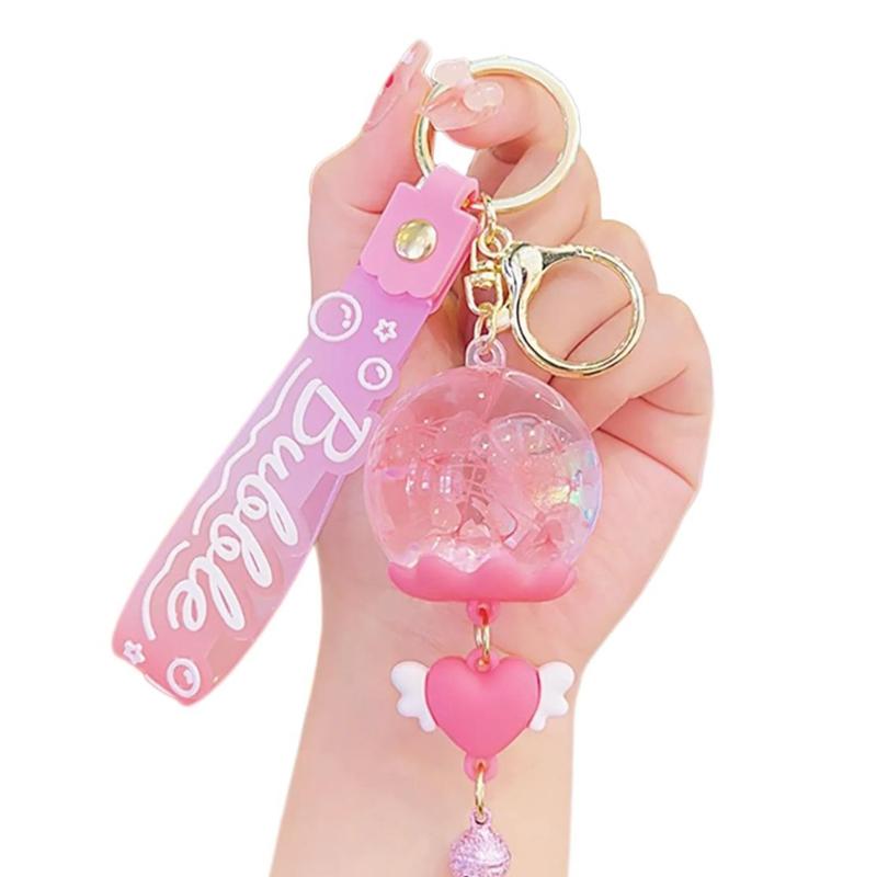 Cartoon Jewelry Dolls Keychain With Sturdy Resin Oil Pendant and Liquid Glitters Bottle for Fashionable Women Ladies