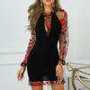 Fashion Women's Hot Stamping Dress Long Sleeve V-Neck Sexy Knee  Dress