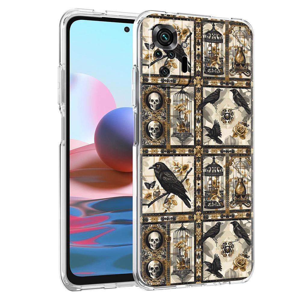 

Transparent Phone Case for Redmi 14C 13C 10C 10 9 Note 13 12 11 K50 K40 Plus Pro 4G 5G Soft TPU Cover Raven Crow Skull Funda Bag for Redmi 14C