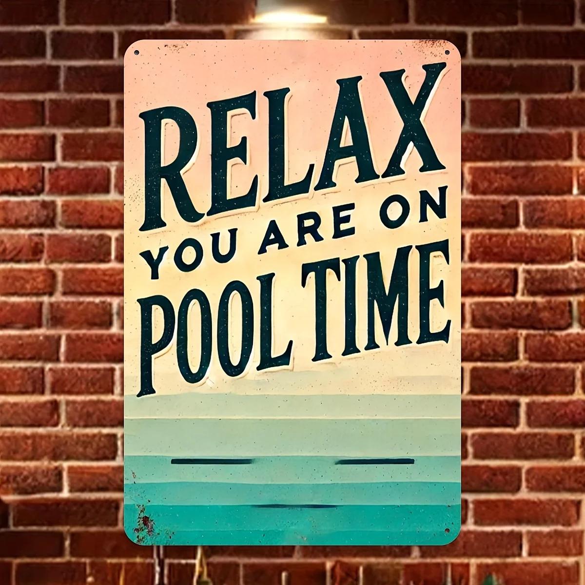 

Swim Time Vintage Aluminum Sign - | Fun Outdoor Wall Decor for Pool, Yard, Porch, Garage, Cafe & Bar Swimming Pool Decor, Pe 20x30cm（7.8x11.8inch）
