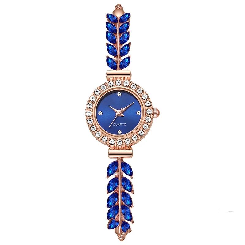 Hand bracelet watch Fashion Diamond Leaves Round Women's Watch Simple Dial Free Adjustment Bracelet Gift Watch Elegant Fashion Quartz Watch