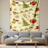 Vintage Cream Christmas Doodle Pattern Wall Tapestry Bells Trees Sleigh Stockings Holiday Decor for Living Room