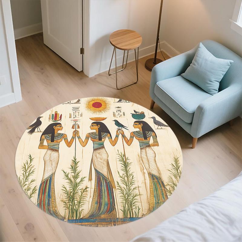 Ancient Egyptian Gods,Round Area Rug,Carpet Rug for Living Room Bedroom Sofa Playroom Decor,Non-slip Floor Mat