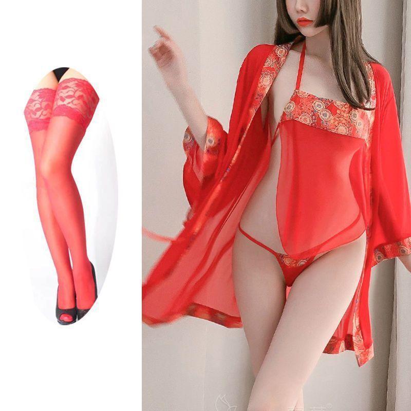 Sexy Open underwear women's court nightgown Chinese demeanor ancient large size perspective suit sexy taste temptation belly pocket