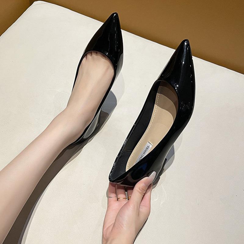 French Sexy Pointed Head Inner Height Increase Cm Shallow Mouth Women's Shoes Versatile Temperament Finger Seam Single Shoes Women's Commuting Fashion