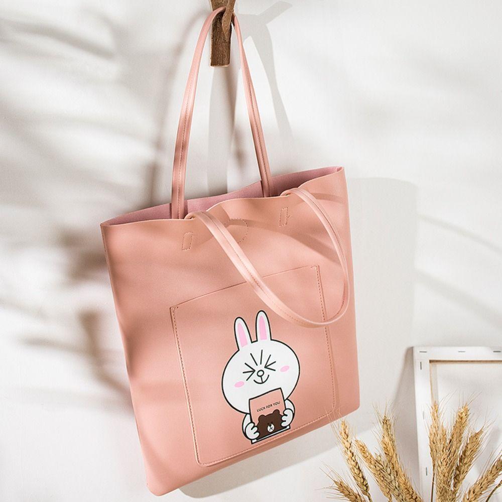 

Модная сумка для покупок с героями мультфильмов, повседневные сумки на ремне из искусственной кожи, 2024, женские сумки bear чёрный