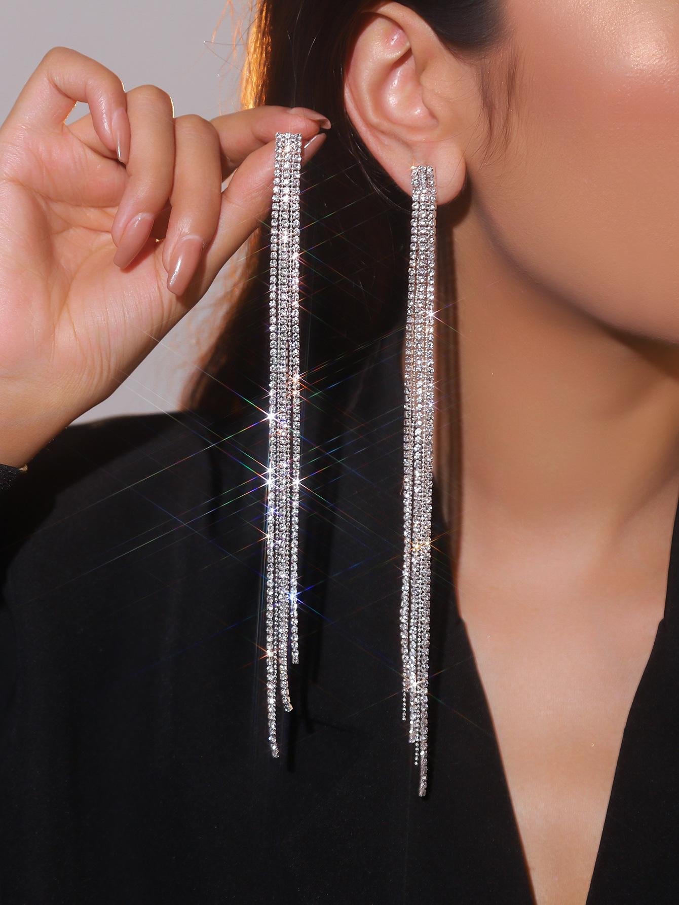 

Премиальные Роскошные Блестящие Удлиненные Серьги с Бахромой