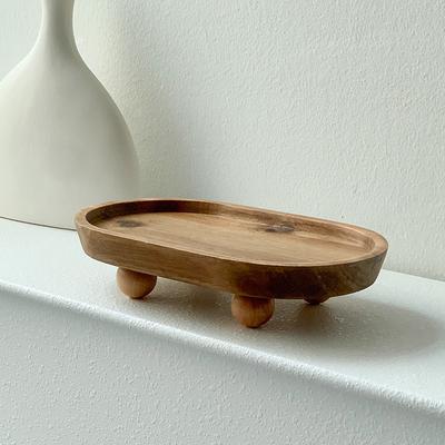 Handgefertigte Holzservierplatte für Gebäck und Kerzendekoration Runde und ovale Platten Schlüsselaufbewahrung Multifunktionales Mini-Tablett
