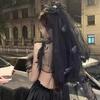 Gothic Runaway Bride Veil - Halloween Dark Princess Headpiece with Bow - Victorian Spooky Accessory