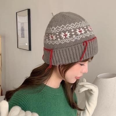 Japanischer Wollhut für Damen im Herbst und Winter Kleiner Kälteschutz und Warm Retro Gestrickter Hut für Outdoor-Fahrten Kältehut