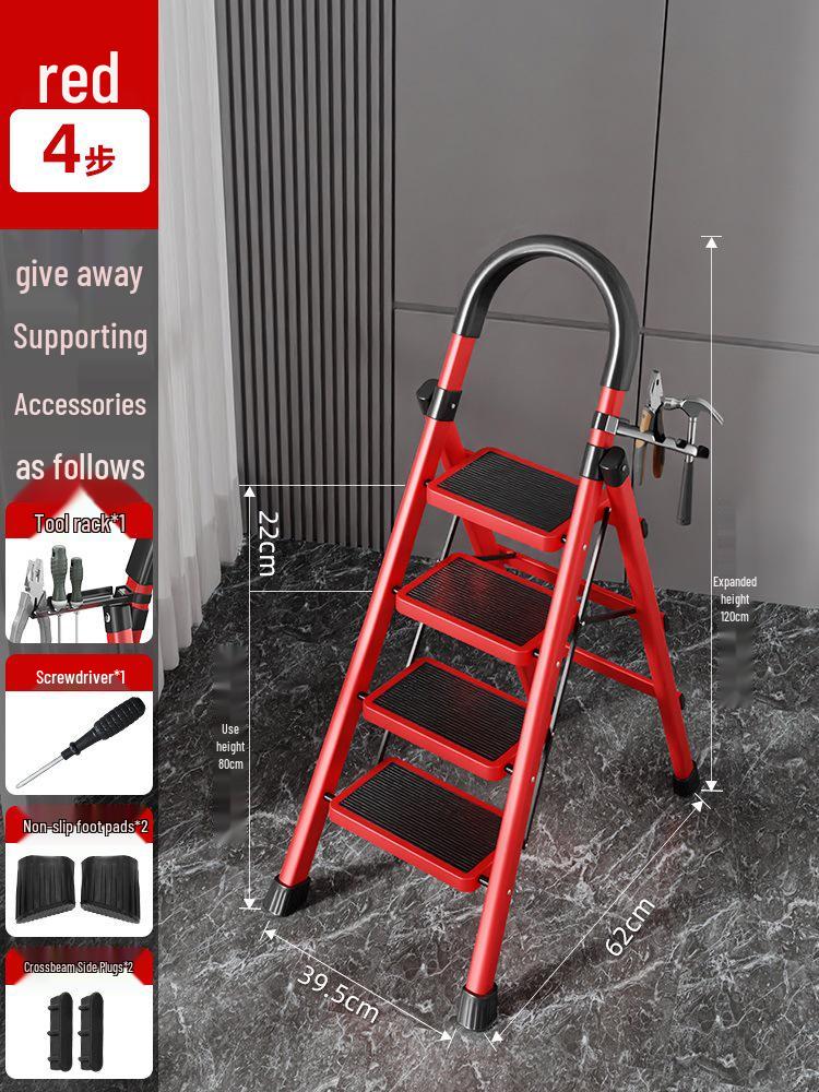 Four-Step Folding Telescopic A-Frame Ladder for Indoor Use