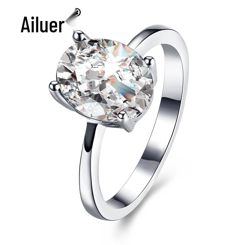 Women's Bestseller White Gold Oval Zircon Wedding Ring with Crystals