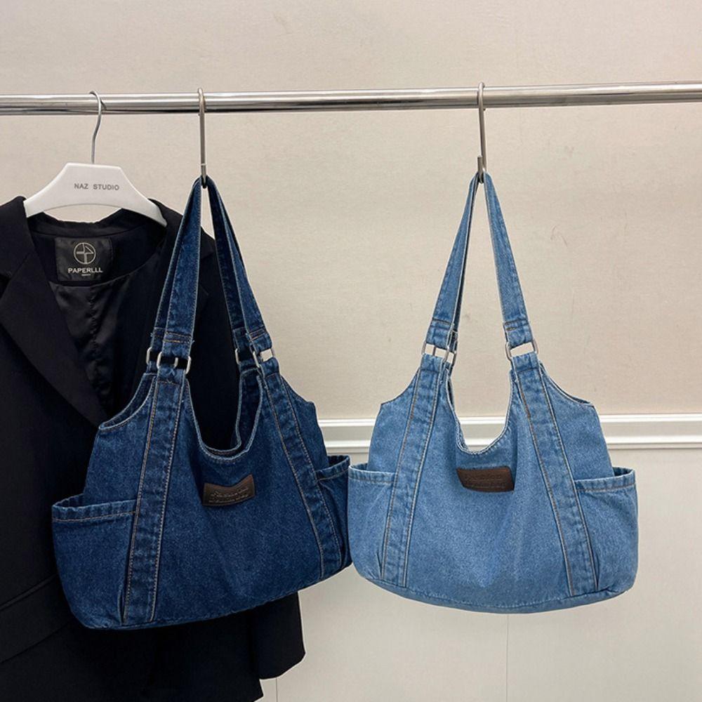 Simple Canvas Tote Bag Korean Style Underarm Packs Fashion Denim Shoulder Bag Girls