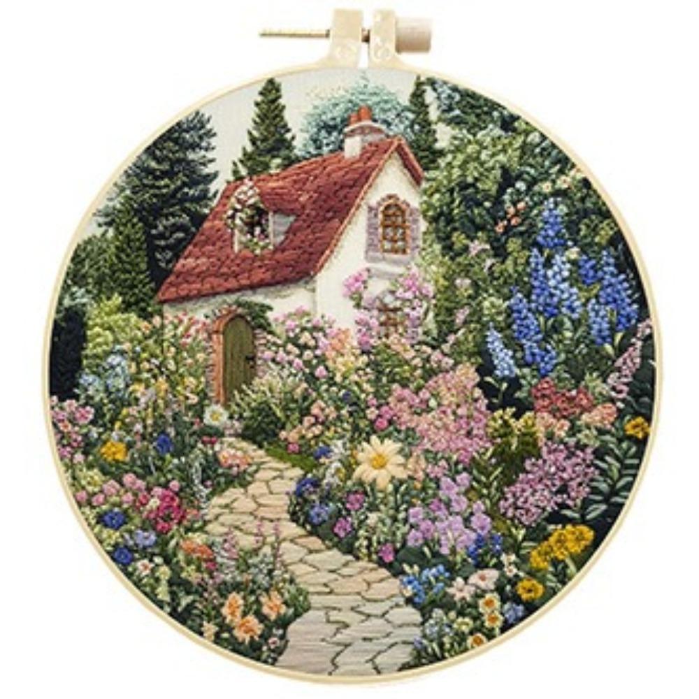 1 Set Garden and Patio DIY Embroidery Material Kit, Suitable for Beginners, Includes Tools, Stitch Tutorials, and Fabric Material Packs