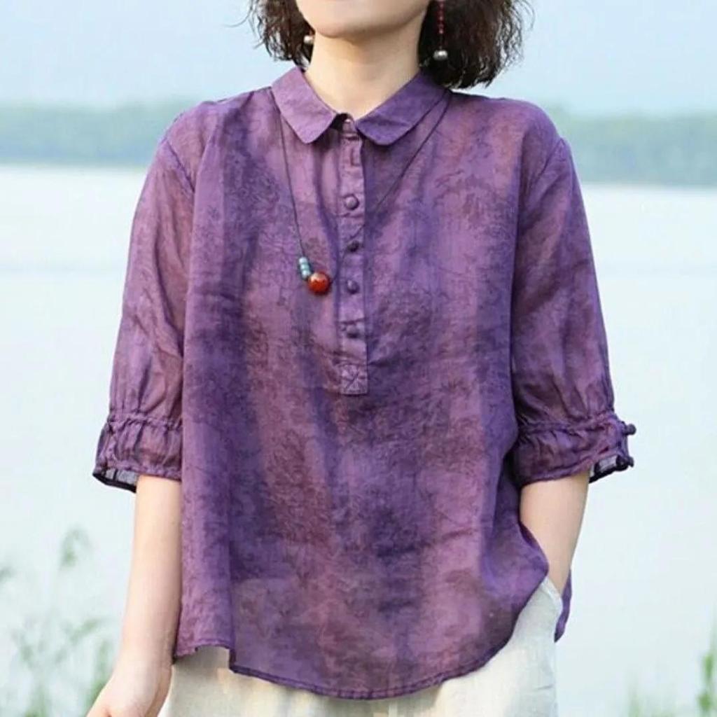 T-shirt sottile da donna a maniche corte per primavera ed estate, colletto da mamma che snellisce, maglia a pullover