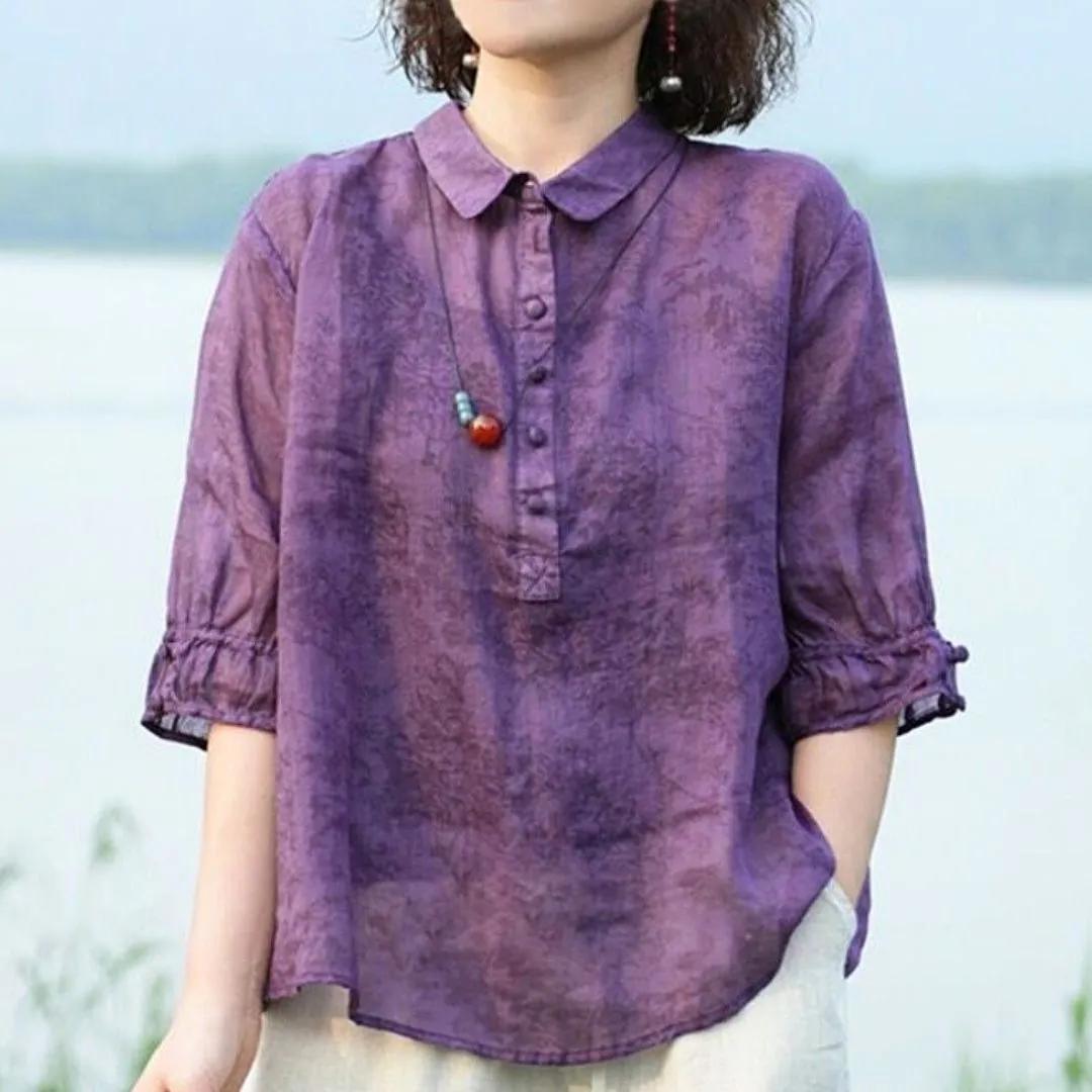 

Female Spring and Summer Half Sleeved Thin T-shirt, Mom s Collar Looks Slim, Pullover Shirt 4XL