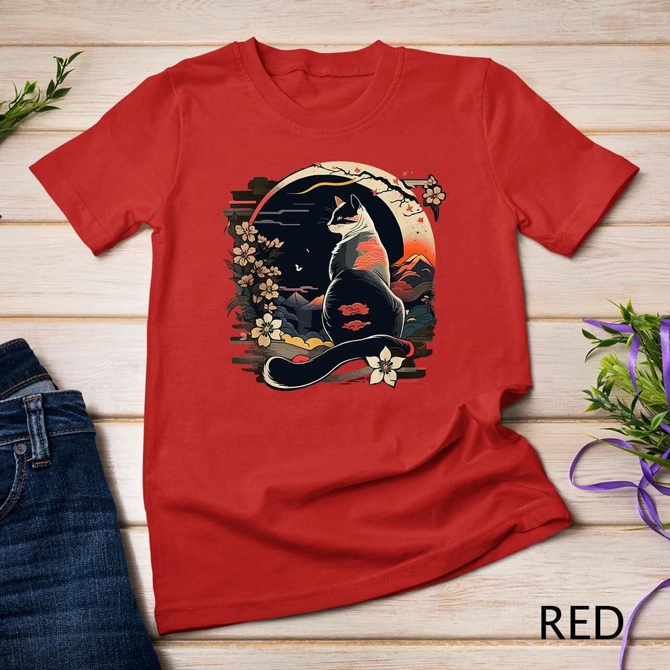 Cat Japan Style Funny Cat Gift Retro Vintage Funny Cat T-Shirt Unisex T-shirt 6 L