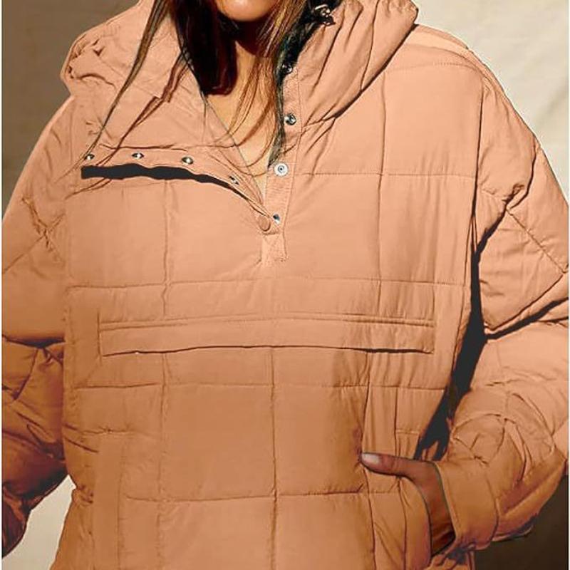 Women's Solid Color Long-sleeved Quilted Lightweight Loose Winter Warm Hooded Jacket