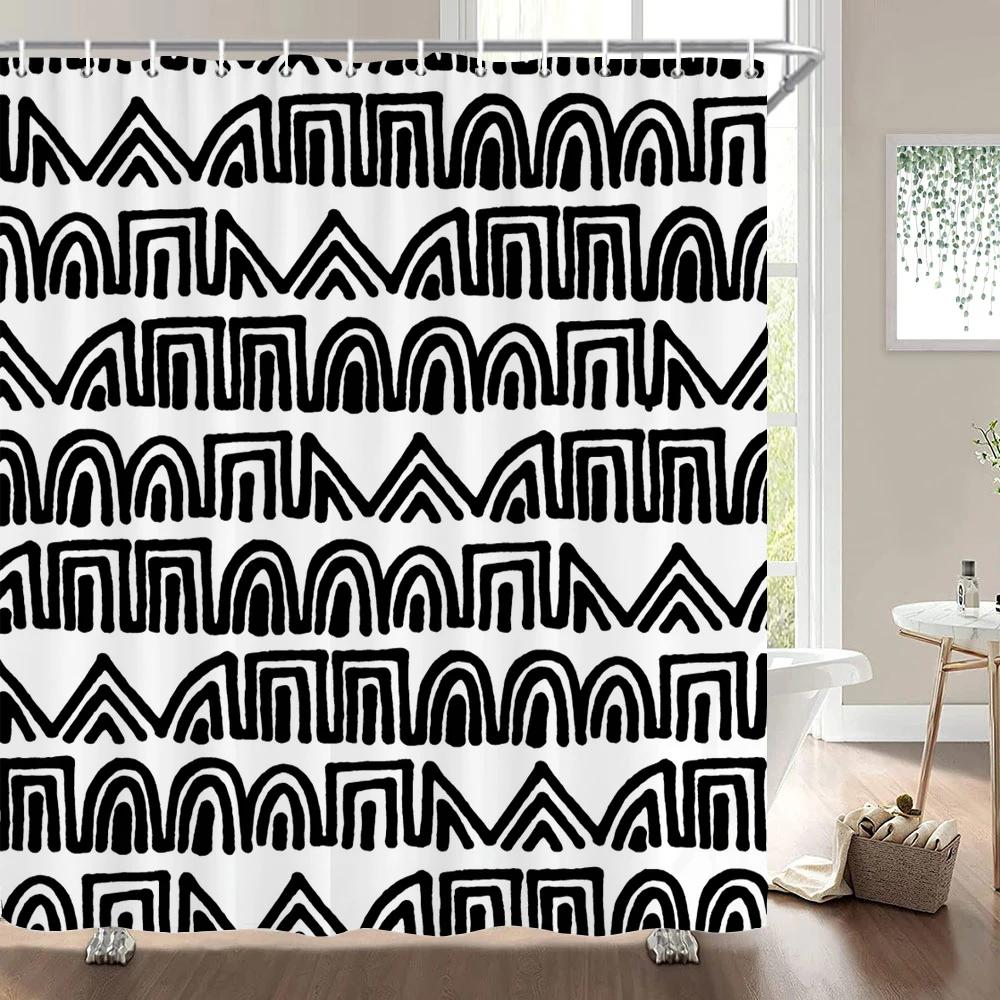 1 pc Geometric Shower Curtain Home Bathroom Decoration Printing Polyester Fabric Modern Simple Bath Curtains With Hooks