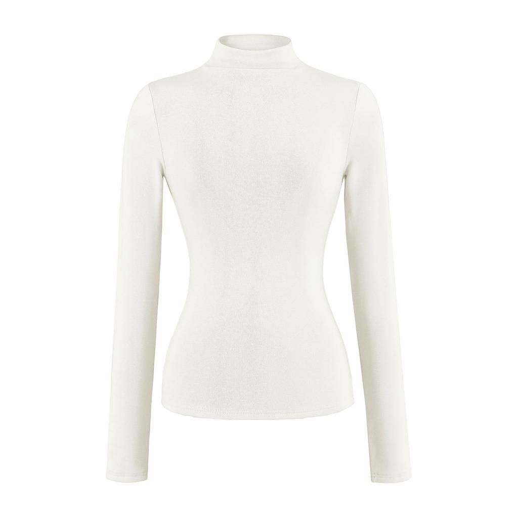 Autumn Winter Brushed Half-High Collar Slimming Pullover Long Sleeve Top 2025