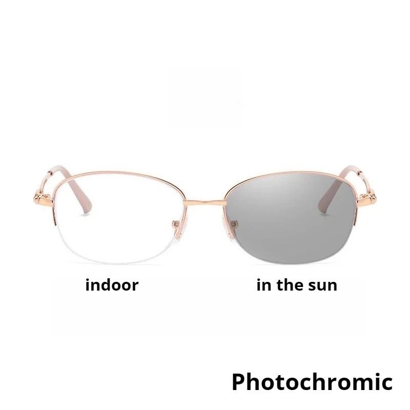 Women'S Ins Style Photochromic Myopia Glasses New Metal Half-Frame Trendy Versatile Blue Light Blocking Short Sight Glasses