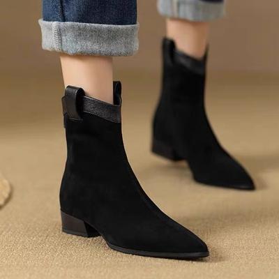 2024 High Quality Women's Short Suede Ankle Boots Pointed Toe Fashion Slip-On Winter Fashionable Boots