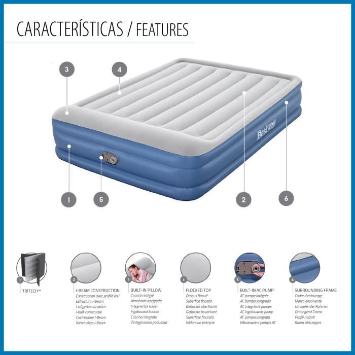 Aufblasbares Bett - Bestway - Tritech - 2 Personen - 203x152x56 cm - Trägt bis zu 300 kg