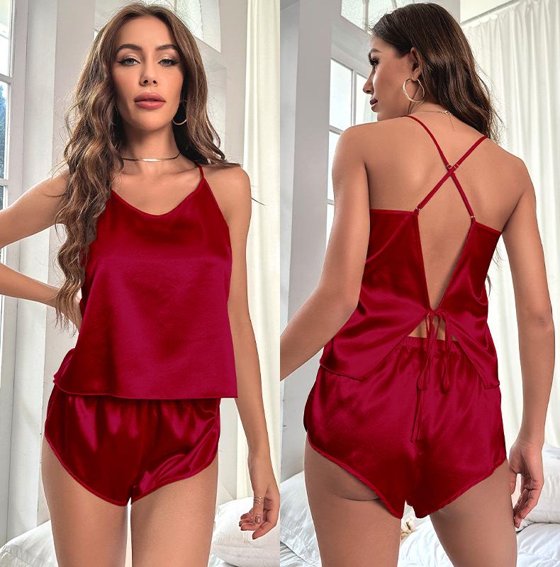 

Ice Silk Women s Pajamas: Sexy Spring/Summer Camisole & Shorts Set XX Large