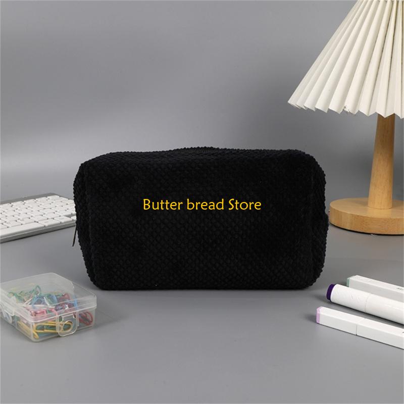 W89C Large Capacity Plush Pen Case Corduroy Pen Pouches Zippered Pen Bag for Women
