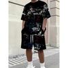 Men's Casual Graffiti Print T-Shirt & Shorts Set Summer Breathable Two-Piece Outfit for Beach, Vacation & Outdoor Leisure