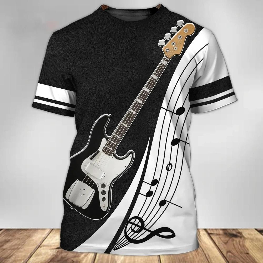 Personalized Guitar Pattern 3D Digital Print Men's Trendy Round Neck Short Sleeved T-shirt