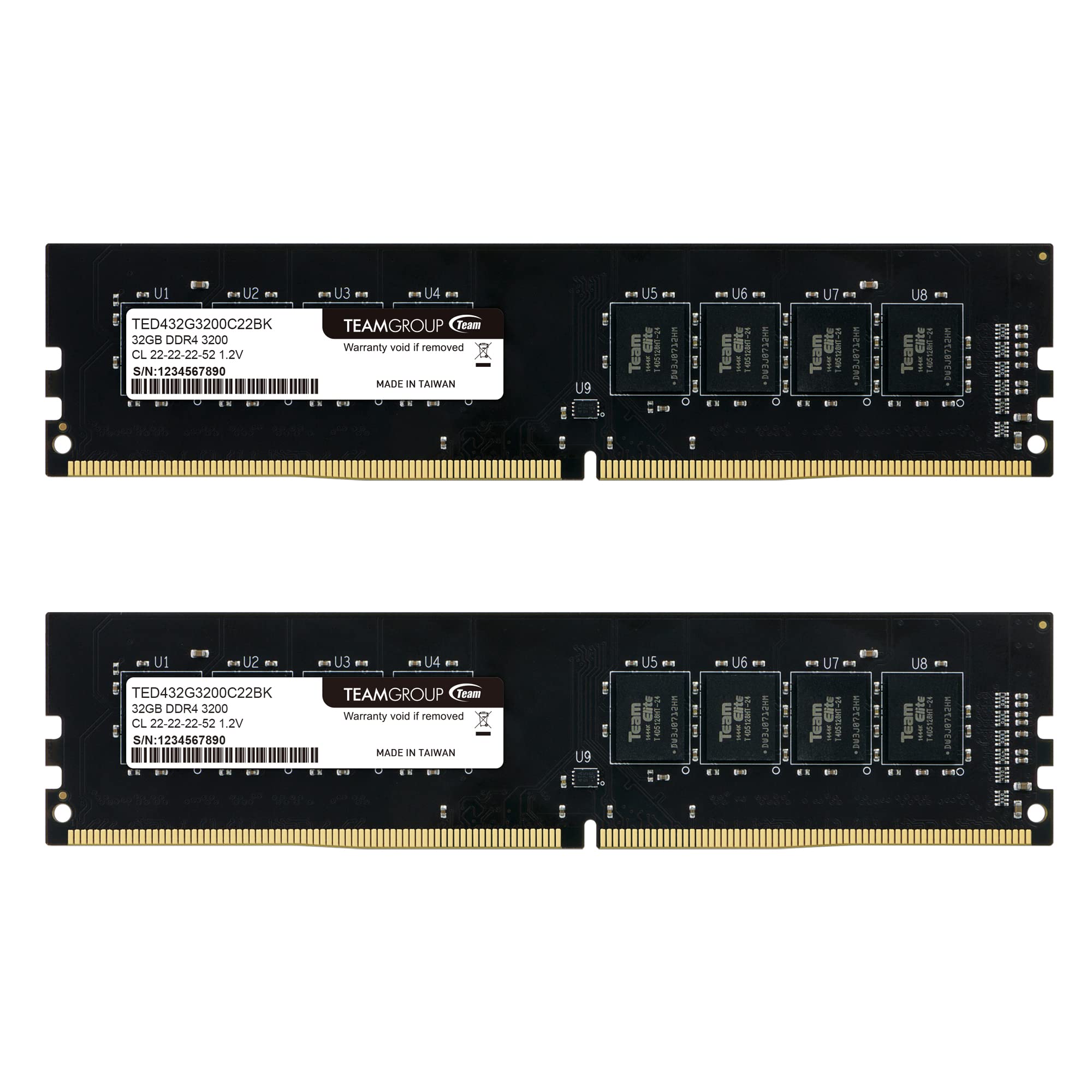 

TEAMGROUP Elite DDR4 64GB Kit x 3200MHz CL22 Небуферизований UDIMM Модуль настільної пам яті ПК для комп ютера Оновлення ОЗУ TED464G3200C22DC01 (2 32 ГБ) (PC4-25600)