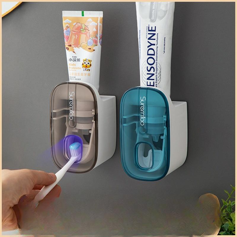 1 dispensador automático de pasta de dientes, accesorio de baño, exprimidor de pasta de dientes para montaje en pared, soporte para cepillo de dientes