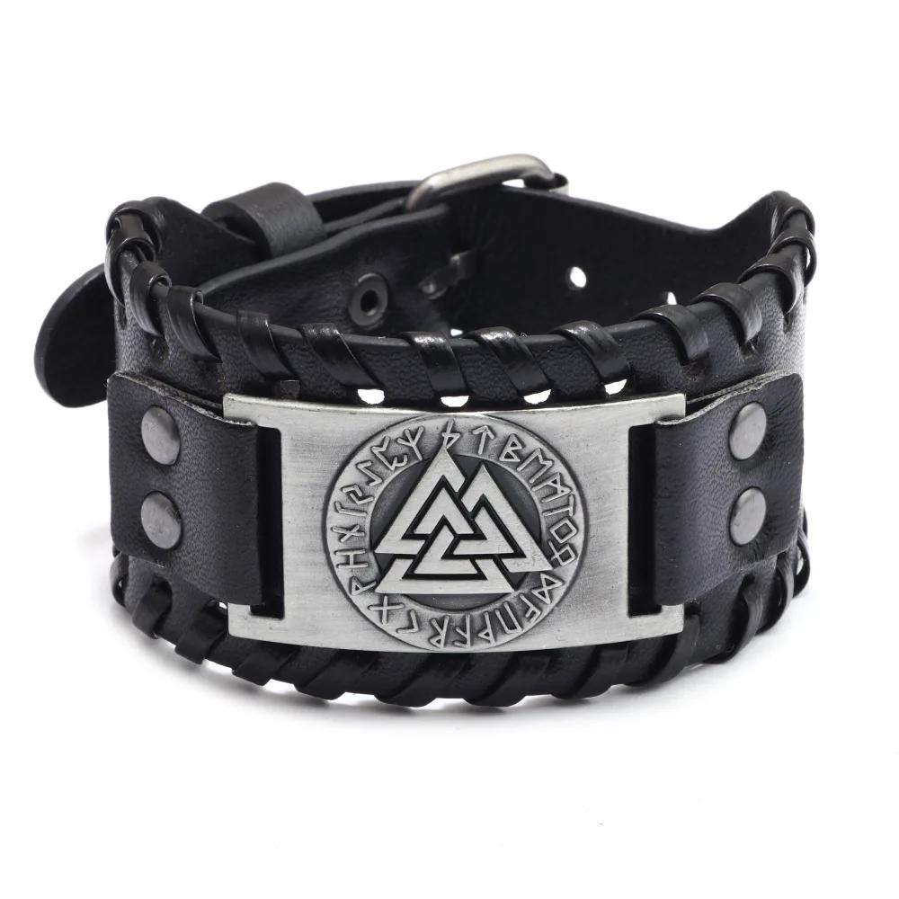 Punk Men Wide Bangle Accessory Wolf Head Charm Bracelet Leather Weave Adjustable Wristband Friendship Jewelry
