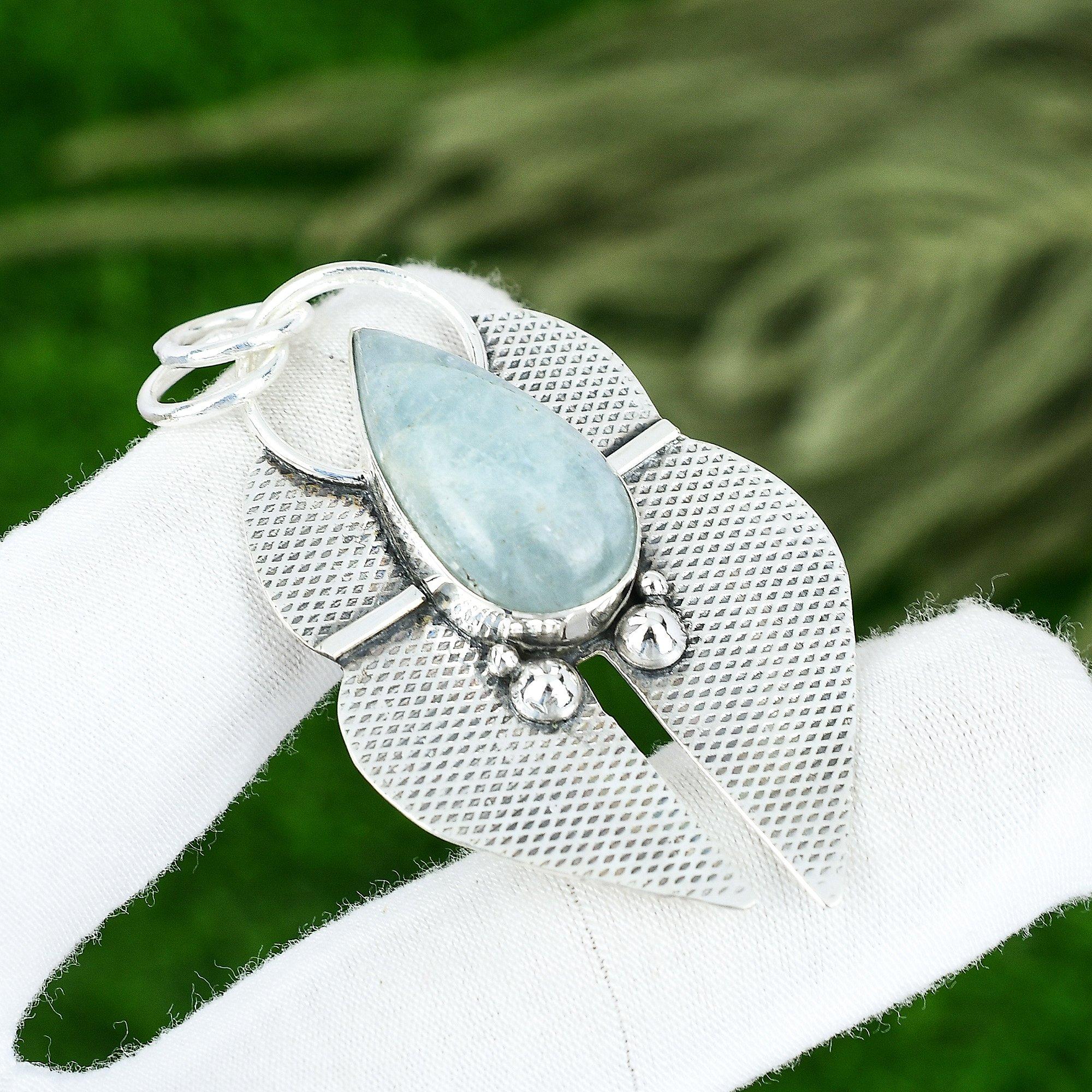 

Распродажа ко Дню памяти Кулон из стерлингового серебра с натуральным аквамарином, камень марта