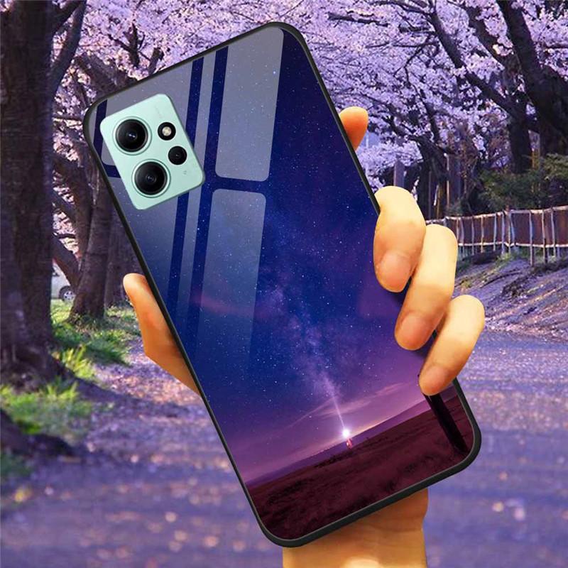 For Xiaomi Redmi Note 12 4G 2023 Case Tempered Glass Starry Marble Hard Back Protective Cover for Redmi NOTE 12 Note12 4G Global