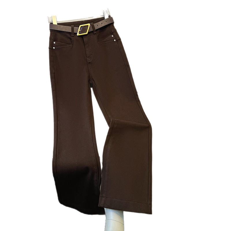 Women's White Velvet Cropped Jeans - Autumn/Winter 2025 Collection, Thickened Slimming Wide-Leg Pants for Petite Women