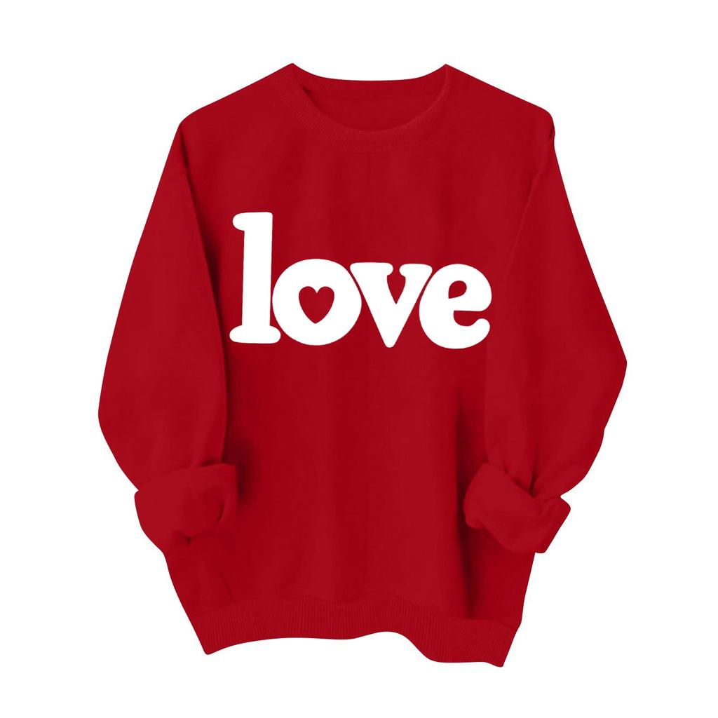 Women's Fashionable Casual Long-Sleeved Valentine's Day Heart Print Pullover Sweatshirt