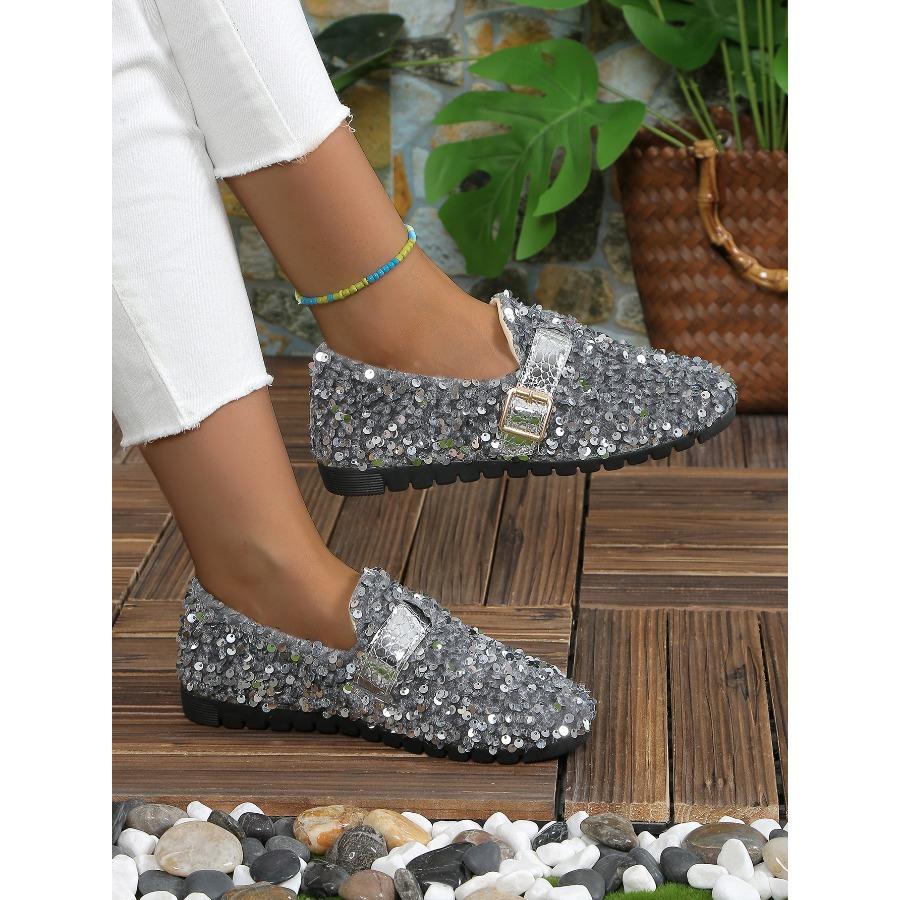2025 New Vintage Sequined Mary Jane Shoes Women's Plus Size Mary Jane Shoes French-Style Flats