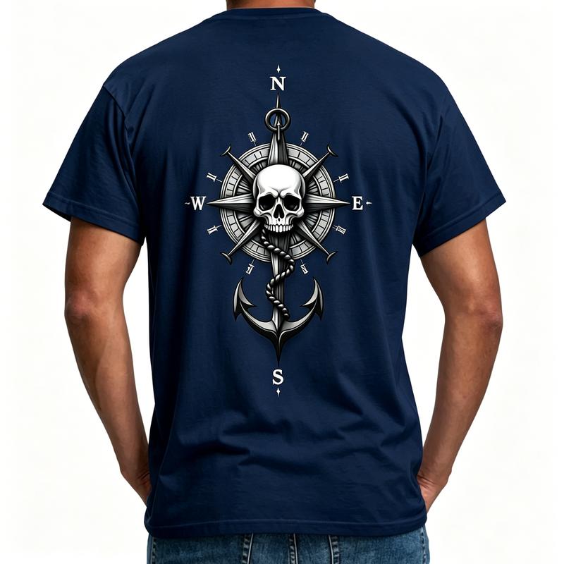 Nautical Skull Anchor Graphic Tee for Unisex Unisex Vintage Compass Print Tshirt 100 Cotton Short Sleeve Casual Summer Top